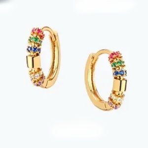 BRAND NEW colorful CZ Huggie Earrings 14K Gold Plated Frill Bead Starburst hoops